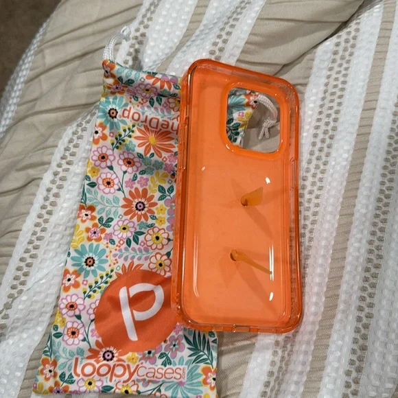 Loopy Case Colorful Floral Phone Case with Orange Loop - Picture 2 of 2